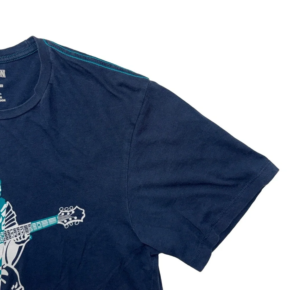 True Religion Men's Sz Medium Navy Blue Guitar Buddha Graphic Logo T-Shirt